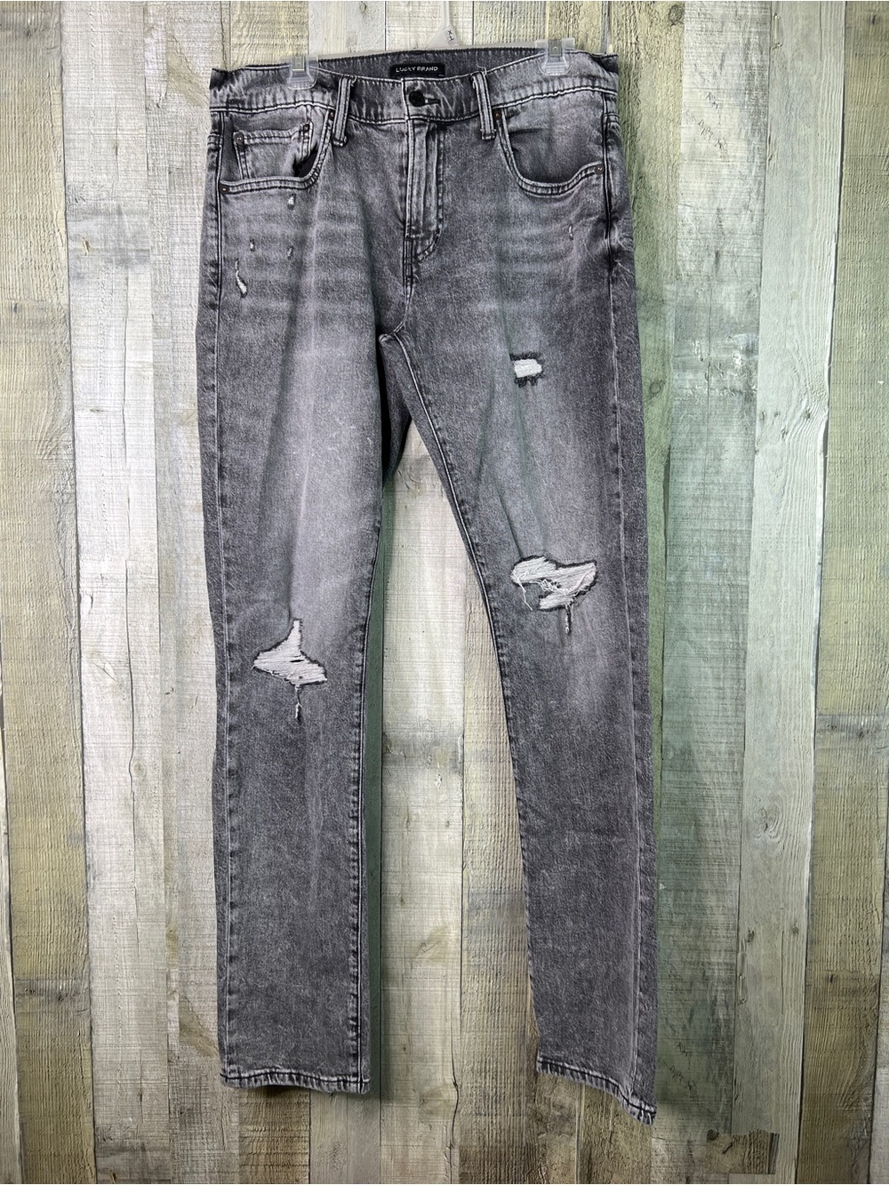 Lucky Brand Distressed Slim 32x32 Grayish/Black Denim Jeans w/5 Pockets